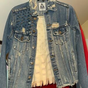 UNIF Blue Distressed Denim Jacket with Studs